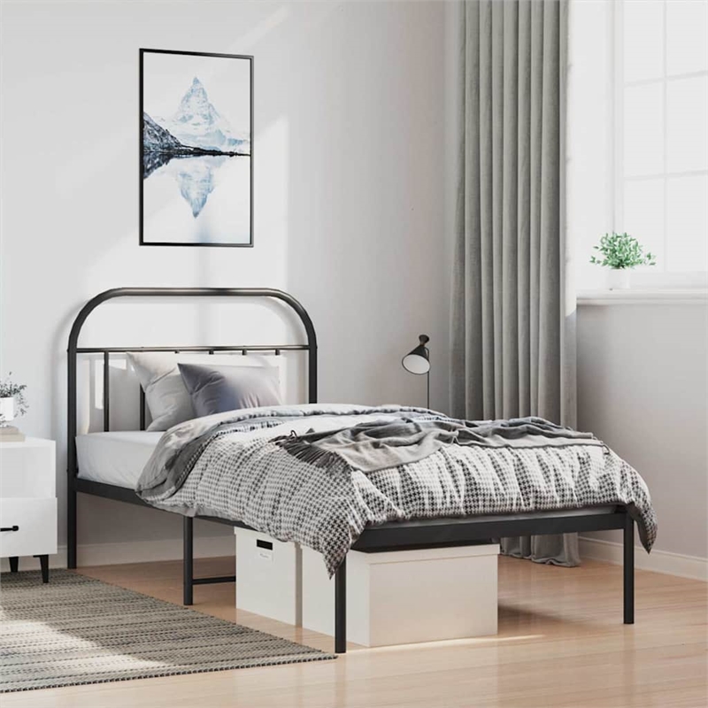 Bowery Hill Contemporary Powder-Coated Steel Single Bed Frame in Black