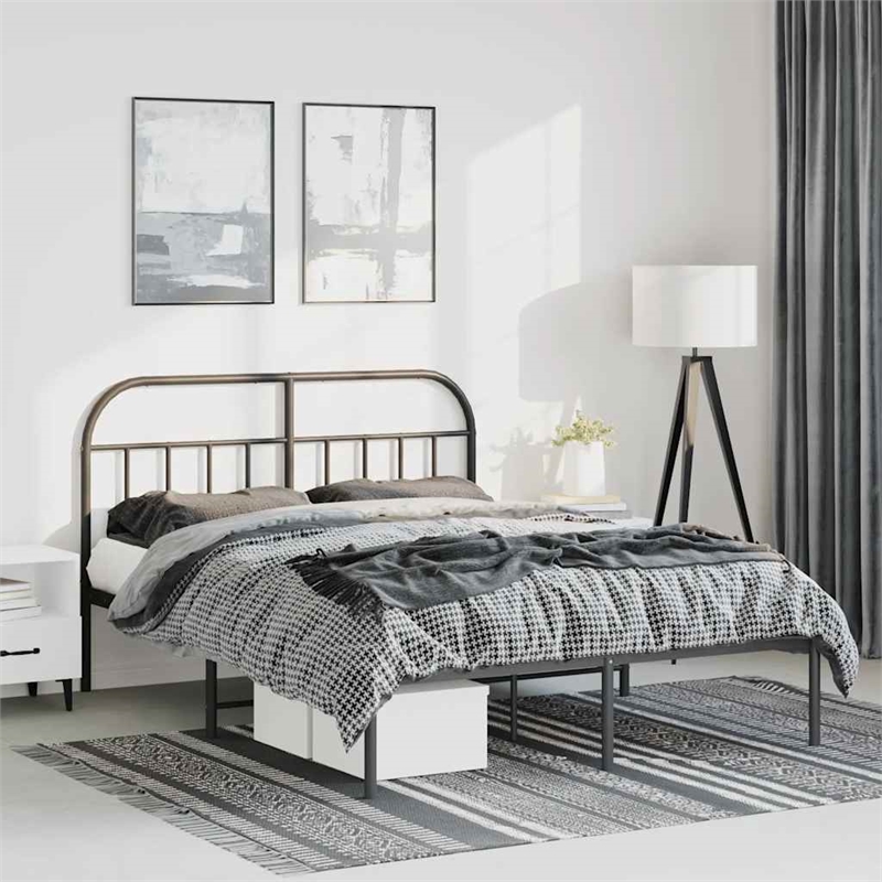 Bowery Hill Rectangular Powder-Coated Steel Full Bed Frame in Black