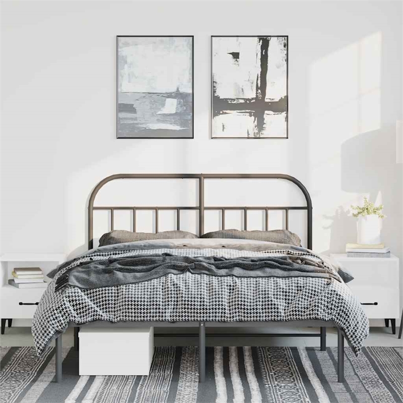 Bowery Hill Rectangular Powder-Coated Steel Full Bed Frame in Black