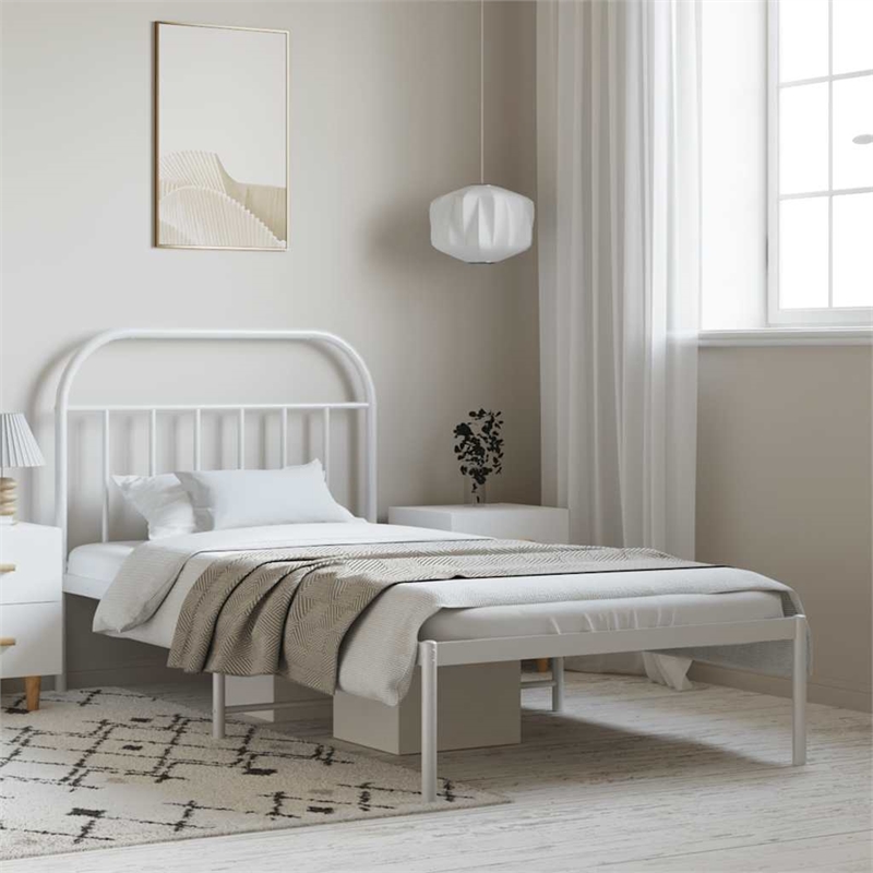 Bowery Hill Rectangular Powder-Coated Steel Twin Bed Frame in White