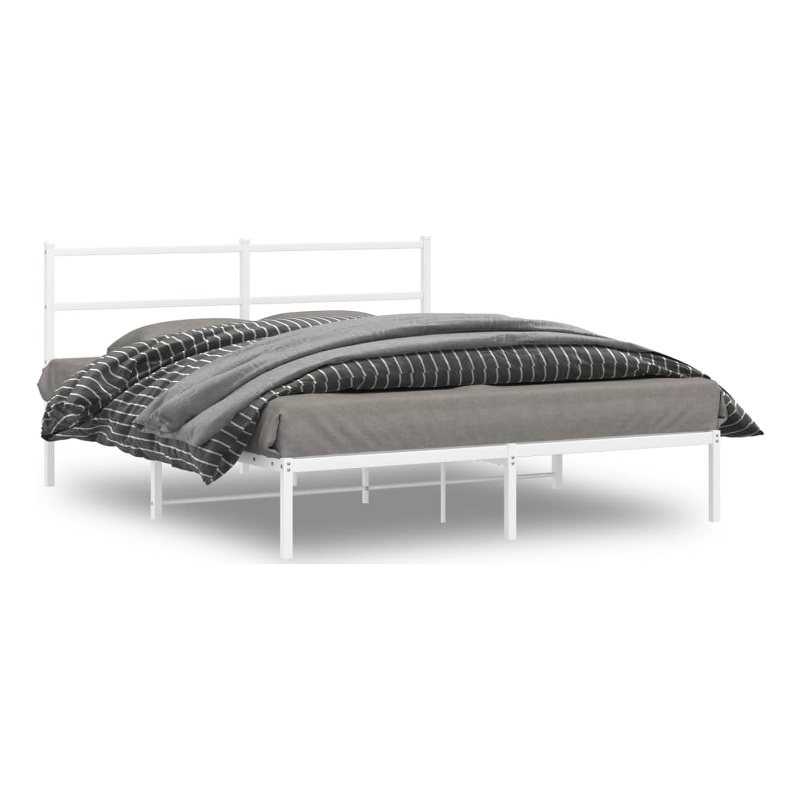 Bowery Hill Powder-Coated Steel King Size Bed Frame in White