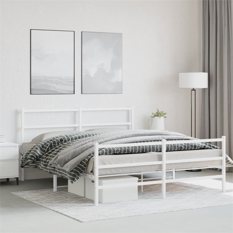 Bowery Hill Powder-Coated Steel King Size Bed Frame in White