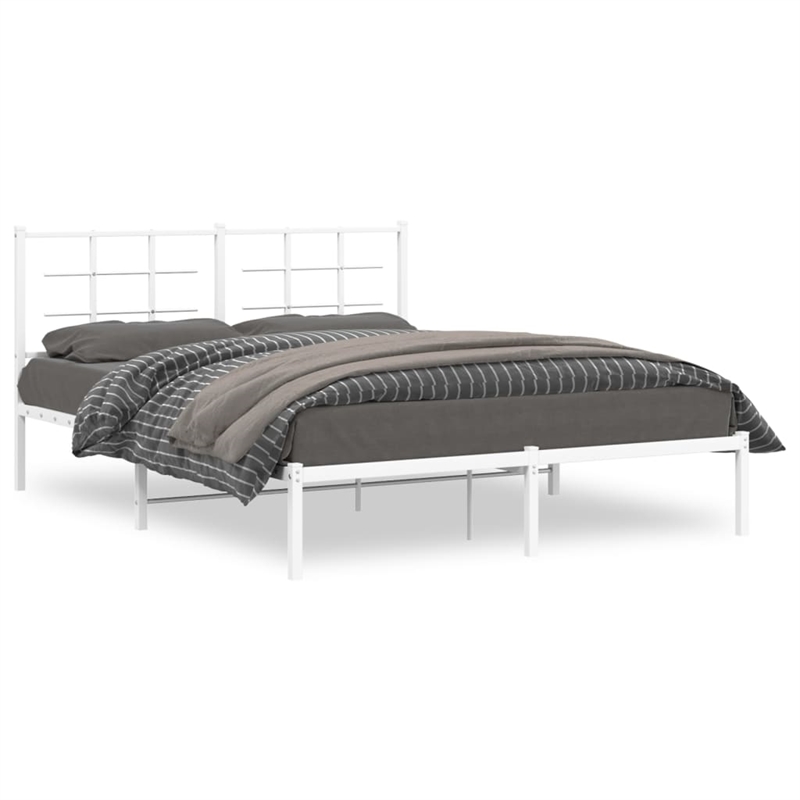 Bowery Hill Powder-Coated Steel King Size Bed Frame in White