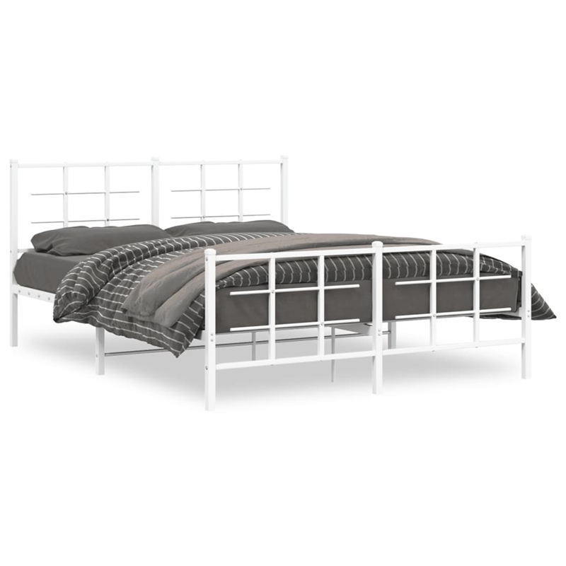 Bowery Hill Contemporary Rectangular Steel King Bed Frame in White
