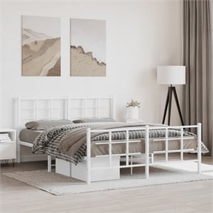 Bowery Hill Contemporary Rectangular Steel King Bed Frame in White
