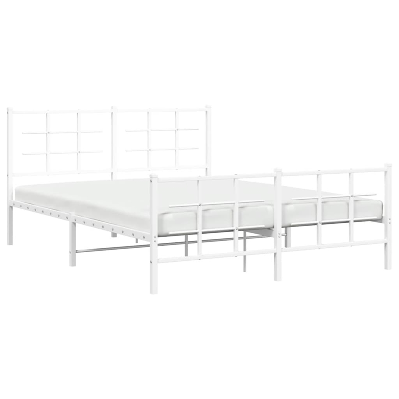 Bowery Hill Contemporary Rectangular Steel King Bed Frame in White