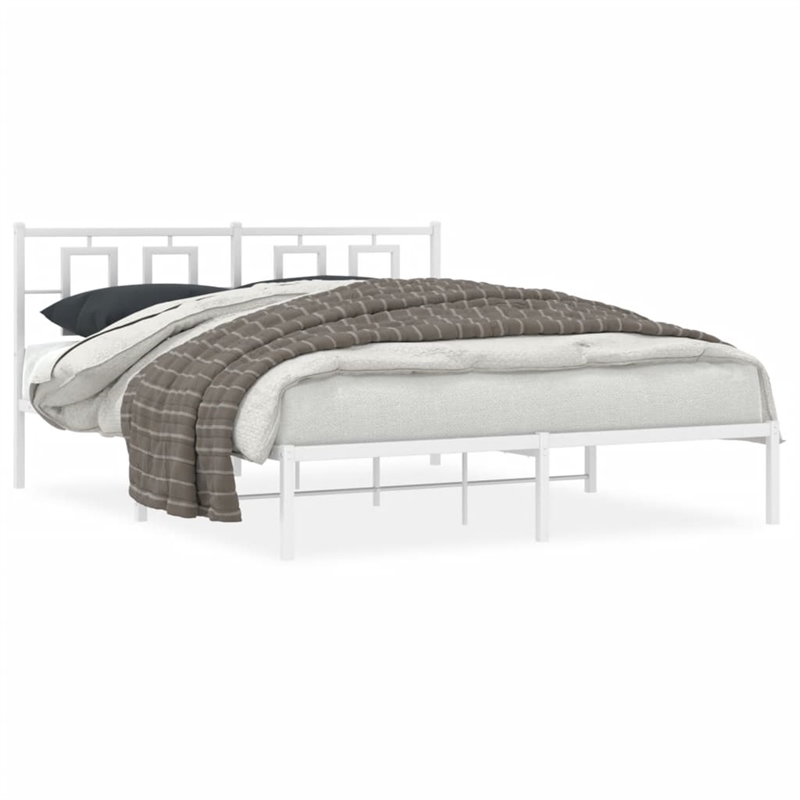 Bowery Hill Contemporary Rectangular Steel King Bed Frame in White
