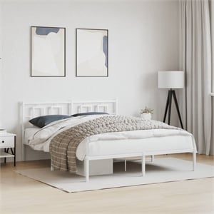 Bowery Hill Contemporary Rectangular Steel King Bed Frame in White
