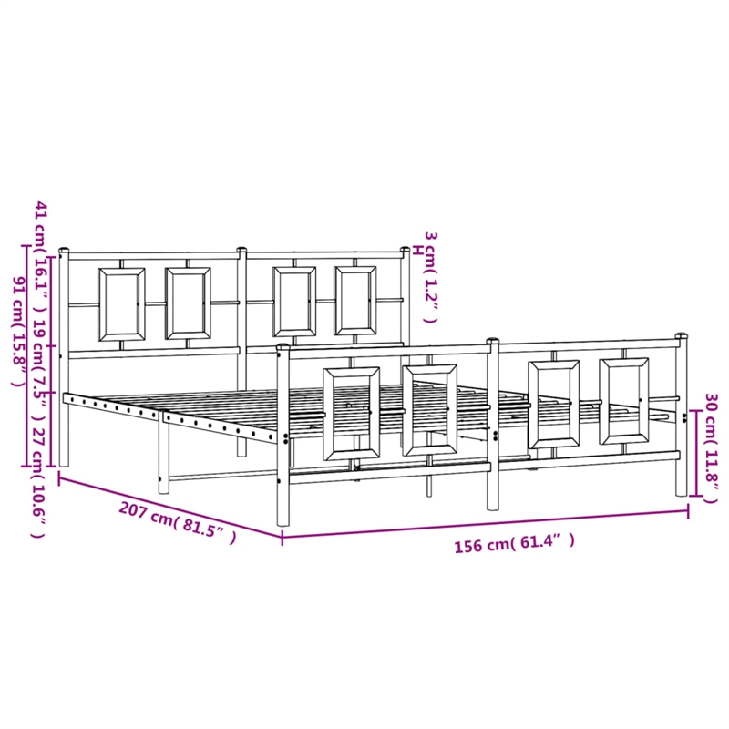 Bowery Hill Powder-Coated Steel King Size Bed Frame in White
