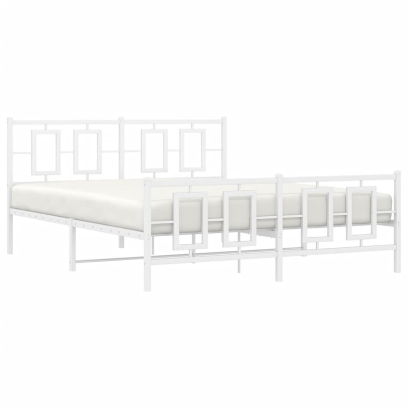 Bowery Hill Powder-Coated Steel King Size Bed Frame in White