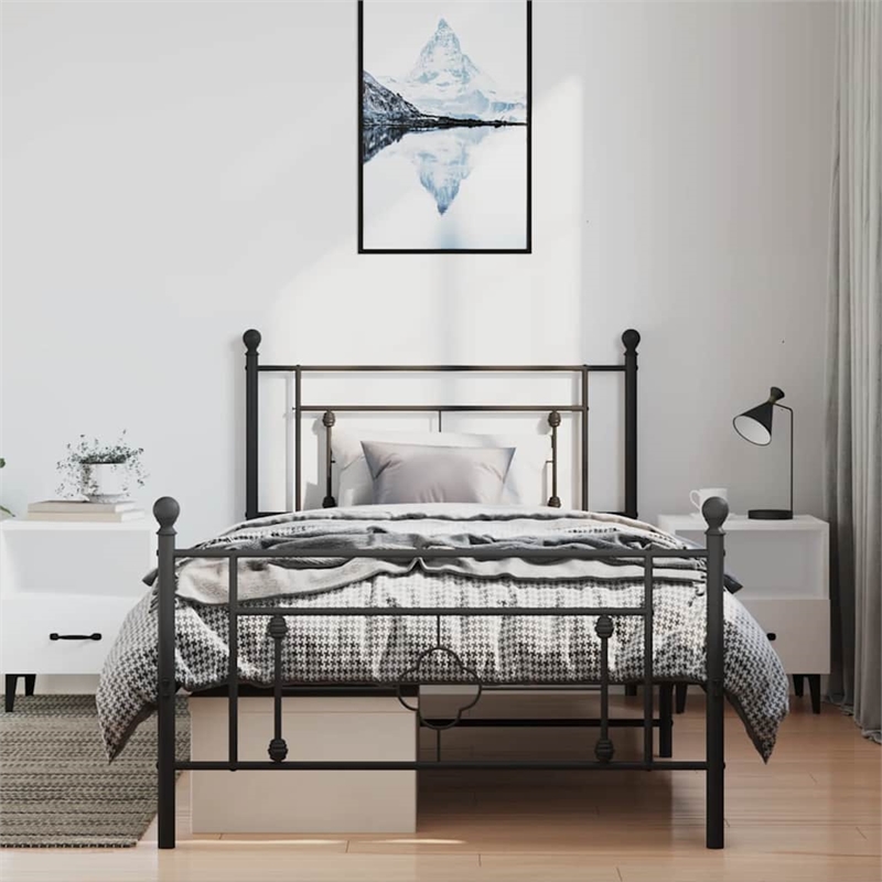 Bowery Hill Contemporary Rectangular Steel Single Bed Frame in Black