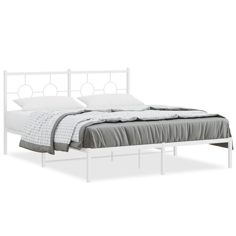 Bowery Hill Powder-Coated Steel King Size Bed Frame in White