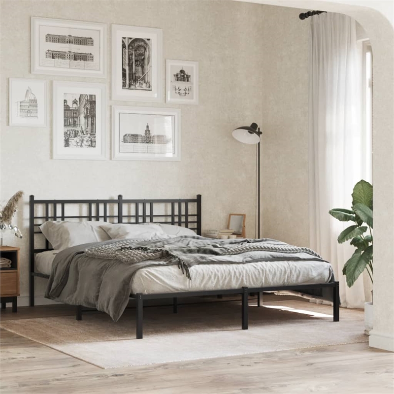 Bowery Hill Rectangular Powder-Coated Steel King Bed Frame in Black