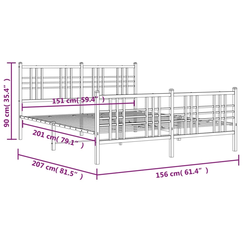 Bowery Hill 59 x 79 Rectangular Traditional Bed Frame in Black Steel