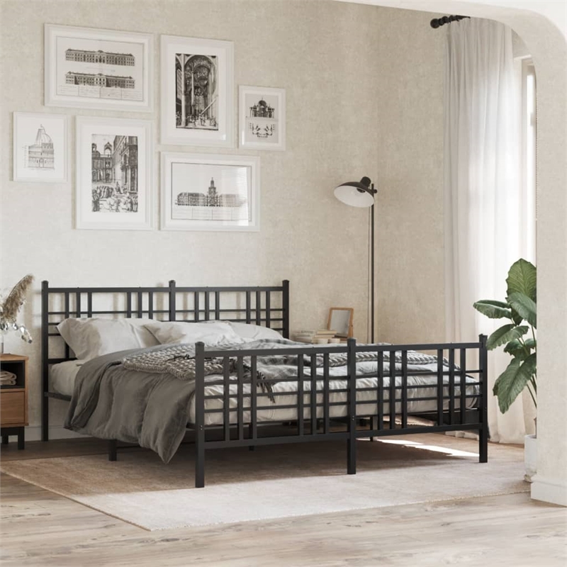 Bowery Hill 59 x 79 Rectangular Traditional Bed Frame in Black Steel