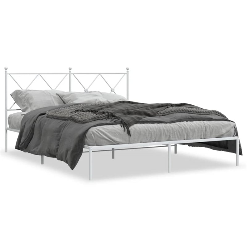 Bowery Hill Powder-Coated Steel King Size Bed Frame in White