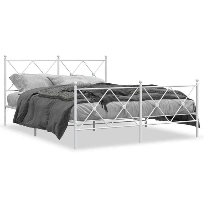 Bowery Hill Contemporary Rectangular Steel King Bed Frame in White