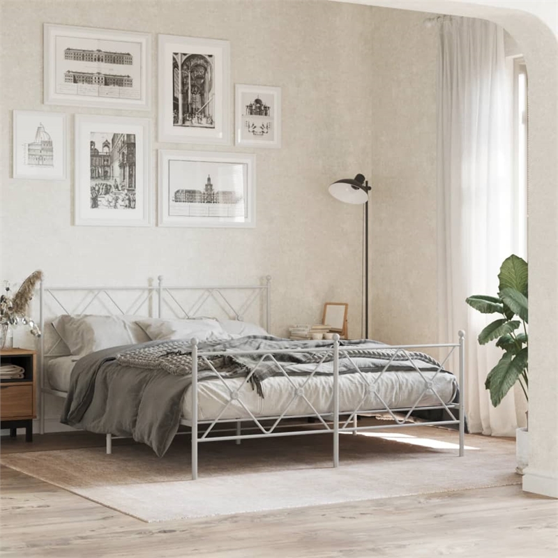 Bowery Hill Contemporary Rectangular Steel King Bed Frame in White