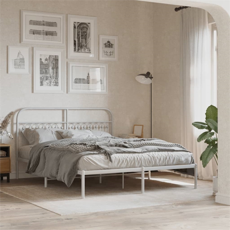 Bowery Hill Contemporary Rectangular Steel King Bed Frame in White
