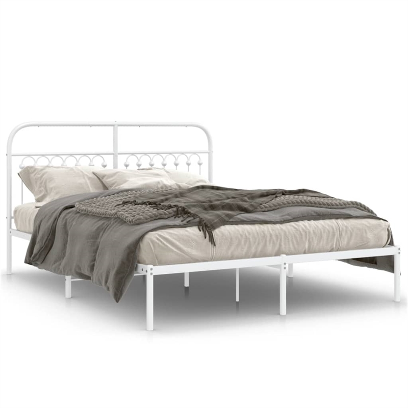 Bowery Hill Contemporary Rectangular Steel King Bed Frame in White