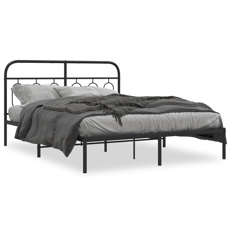 Bowery Hill Rectangular Powder-Coated Steel King Bed Frame in Black