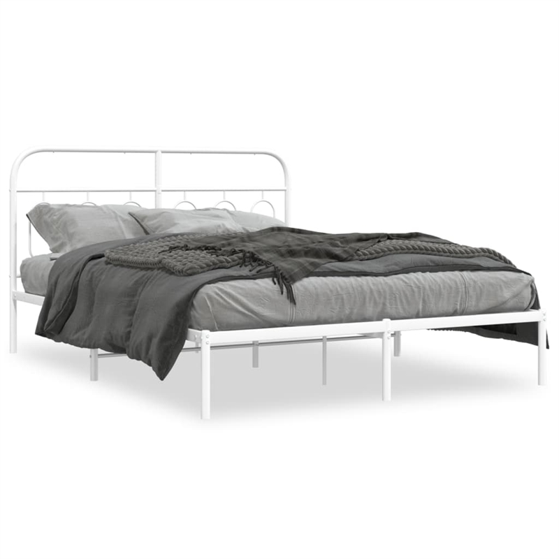 Bowery Hill Contemporary Rectangular Steel King Bed Frame in White