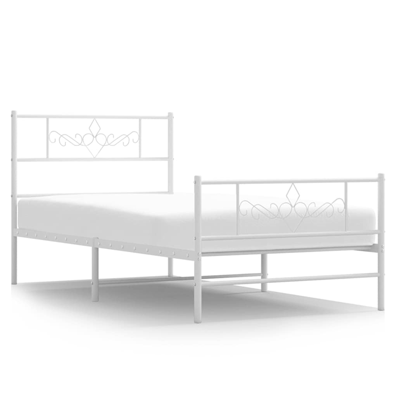 Bowery Hill Contemporary Rectangular Steel Single Bed Frame in White