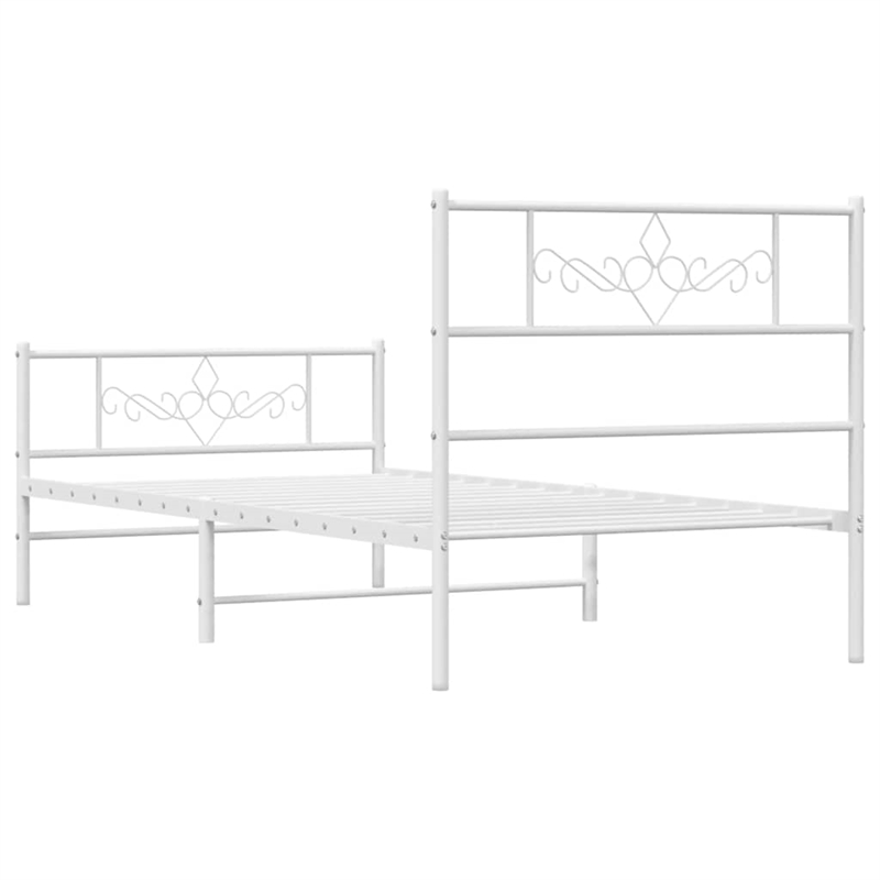 Bowery Hill Contemporary Rectangular Steel Single Bed Frame in White