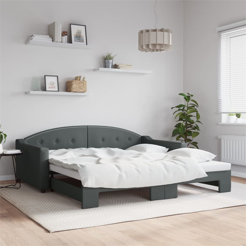 Bowery Hill Contemporary Polyester Daybed With Trundle in Light Grey