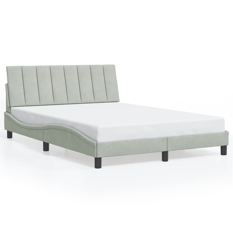 Bowery Hill Contemporary Velvet Full Bed Frame in Light Grey