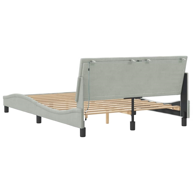 Bowery Hill Contemporary Velvet Full Bed Frame in Light Grey