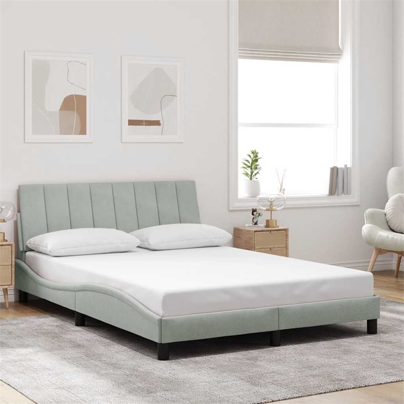 Bowery Hill Contemporary Velvet Full Bed Frame in Light Grey