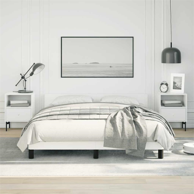Bowery Hill Queen Faux Leather Engineered Wood Bed Frame with Headboard in White