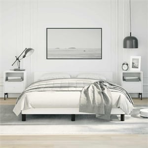 Bowery Hill Queen Faux Leather Engineered Wood Bed Frame with Headboard in White