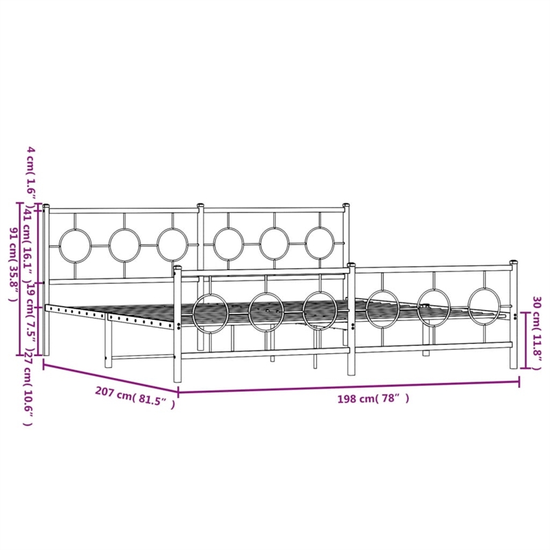 Bowery Hill Powder-Coated Steel Cal King/Double Bed Frame in Black