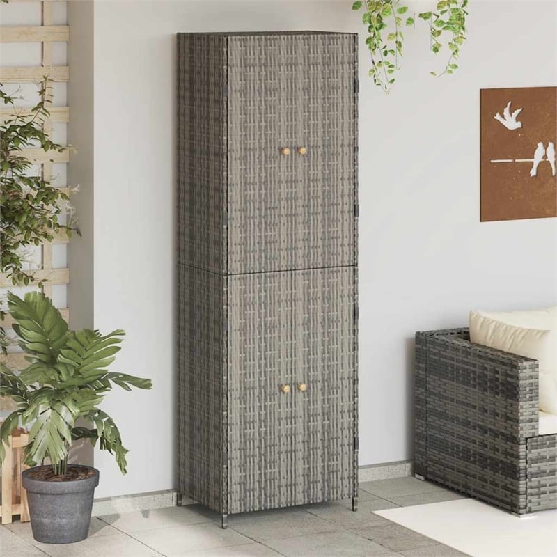 Bowery Hill Contemporary Rattan Garden Storage Cabinet in Gray