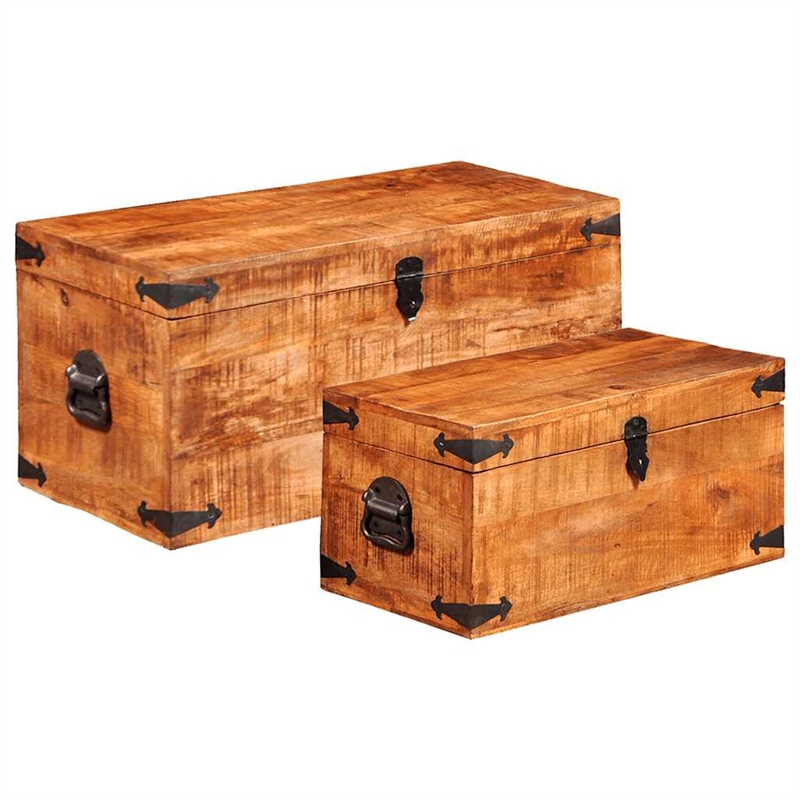 Bowery Hill Multiple Sizes Rough Mango Wood Storage Box in Brown