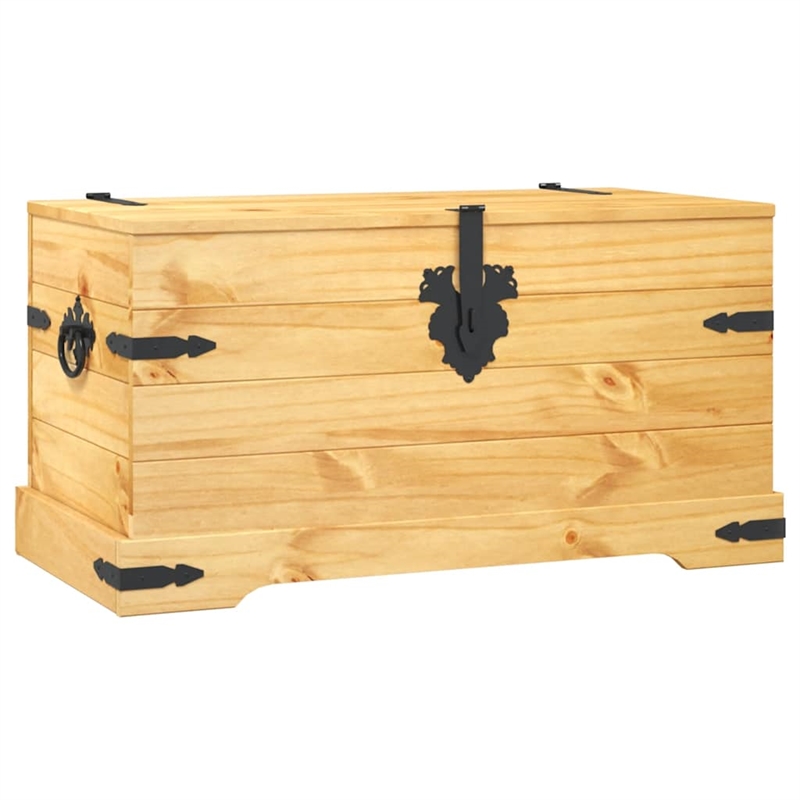 Bowery Hill Medium Solid Waxed Pinewood Storage Trunk in Brown