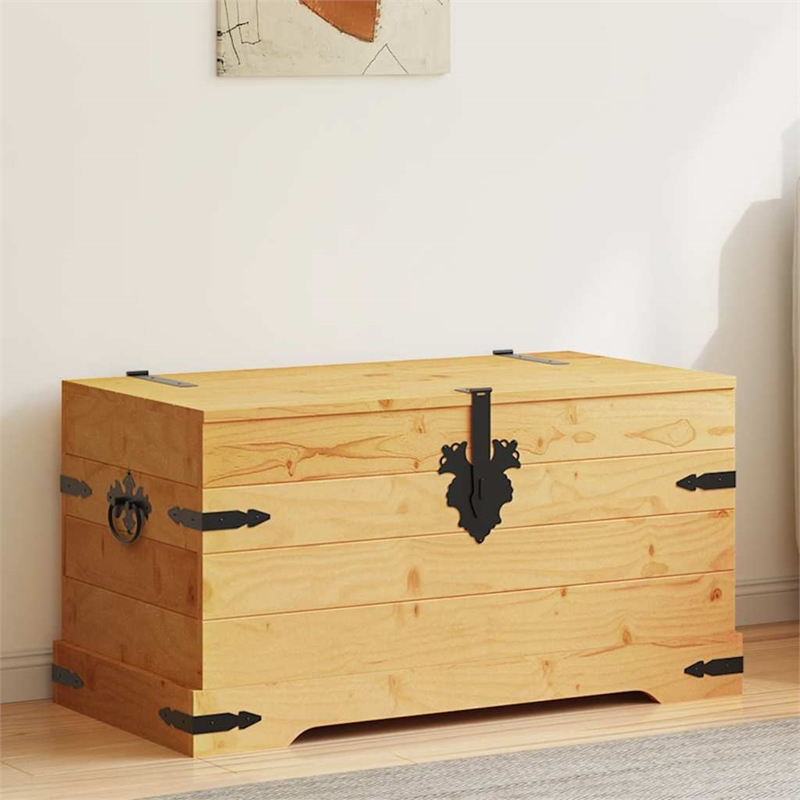 Bowery Hill Medium Solid Waxed Pinewood Storage Trunk in Brown