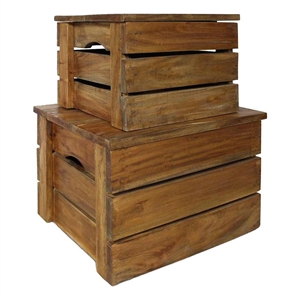 Bowery Hill Contemporary Solid Mahogany Wood Storage Crate in Natural