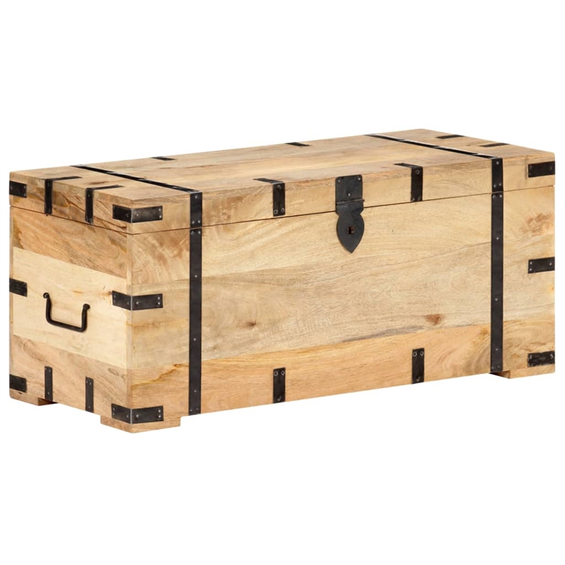 Bowery Hill Large Rectangular Rustic Solid Mango Wood Chest in Brown