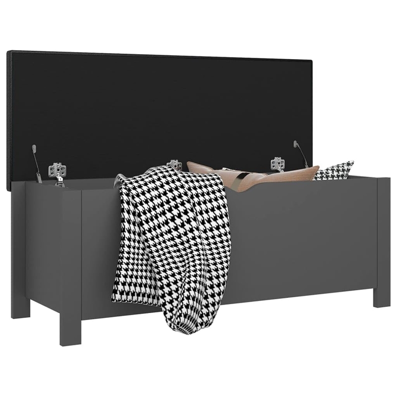 Bowery Hill Large Engineered Wood Storage Box with Faux Leather in Grey