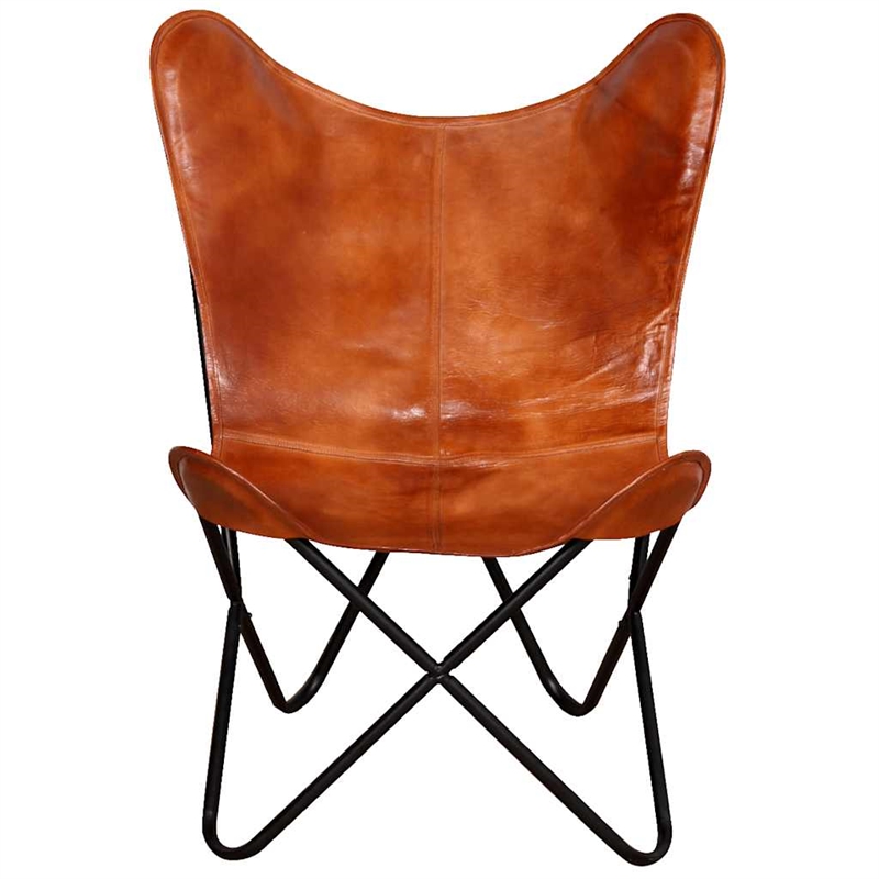 Bowery Hill Contemporary Real leather Butterfly Chair in Brown