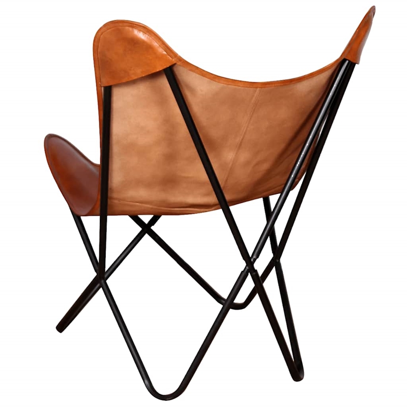 Bowery Hill Contemporary Real leather Butterfly Chair in Brown