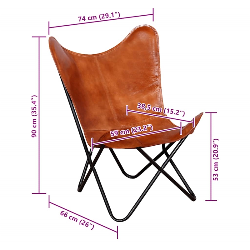 Bowery Hill Contemporary Real leather Butterfly Chair in Brown