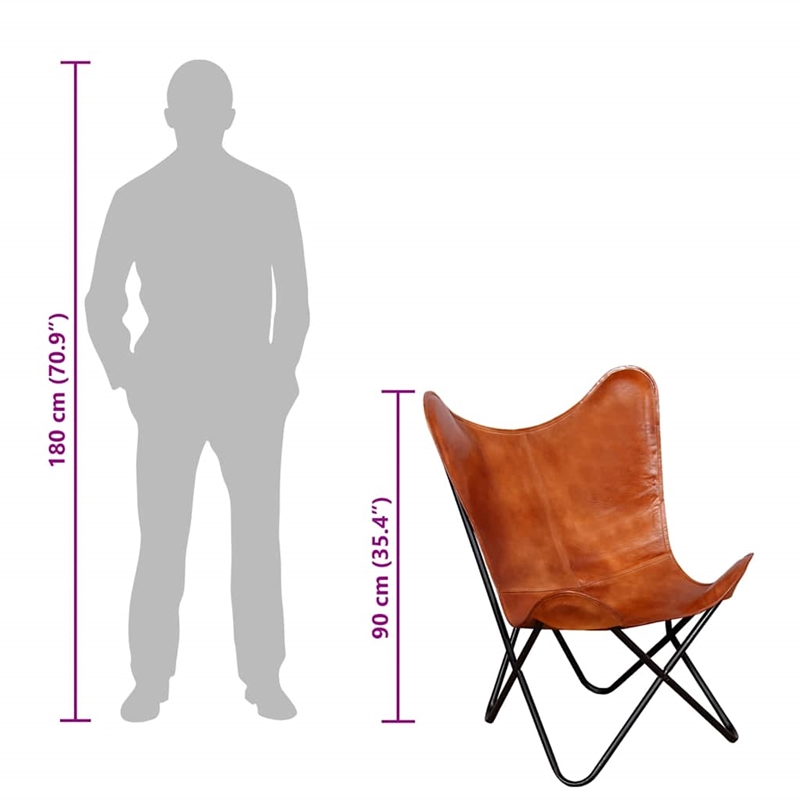Bowery Hill Contemporary Real leather Butterfly Chair in Brown