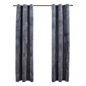 Bowery Hill 37&quotx63&quot Velvet Blackout Curtains with Rings 2 pcs in Anthracite/Gray
