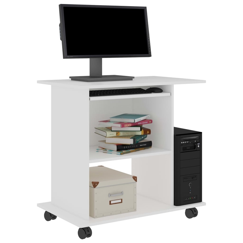 Bowery Hill Engineered Wood Compact Pull-Out Computer Desk in White