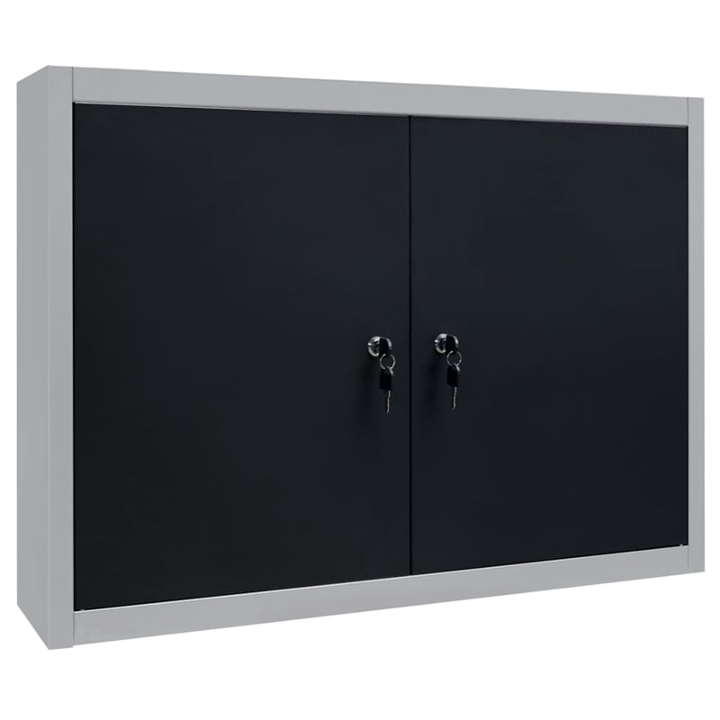 Bowery Hill Industrial Style Metal Wall Mounted Tool Cabinet in Gray and Black