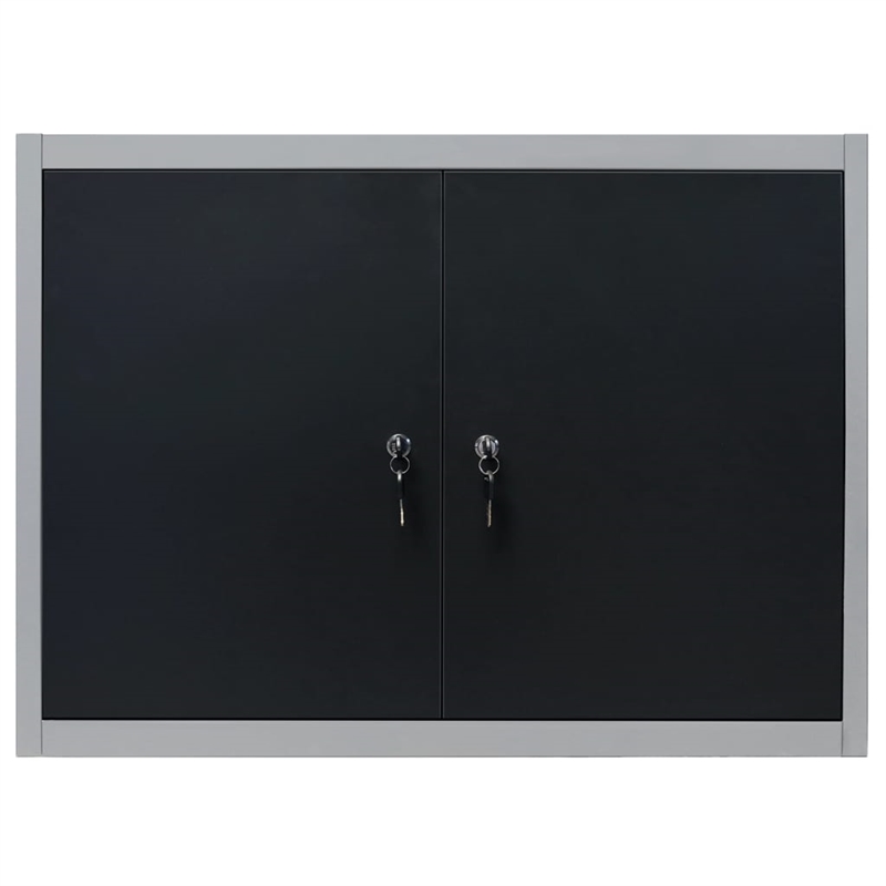 Bowery Hill Industrial Style Metal Wall Mounted Tool Cabinet in Gray and Black